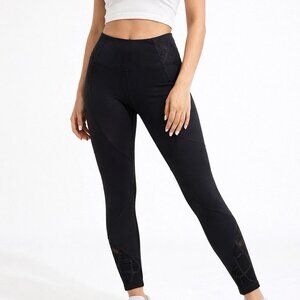 Lululemon On Repeat Black Leggings Womens Sz 4 Insert See Thru Lace High Rise